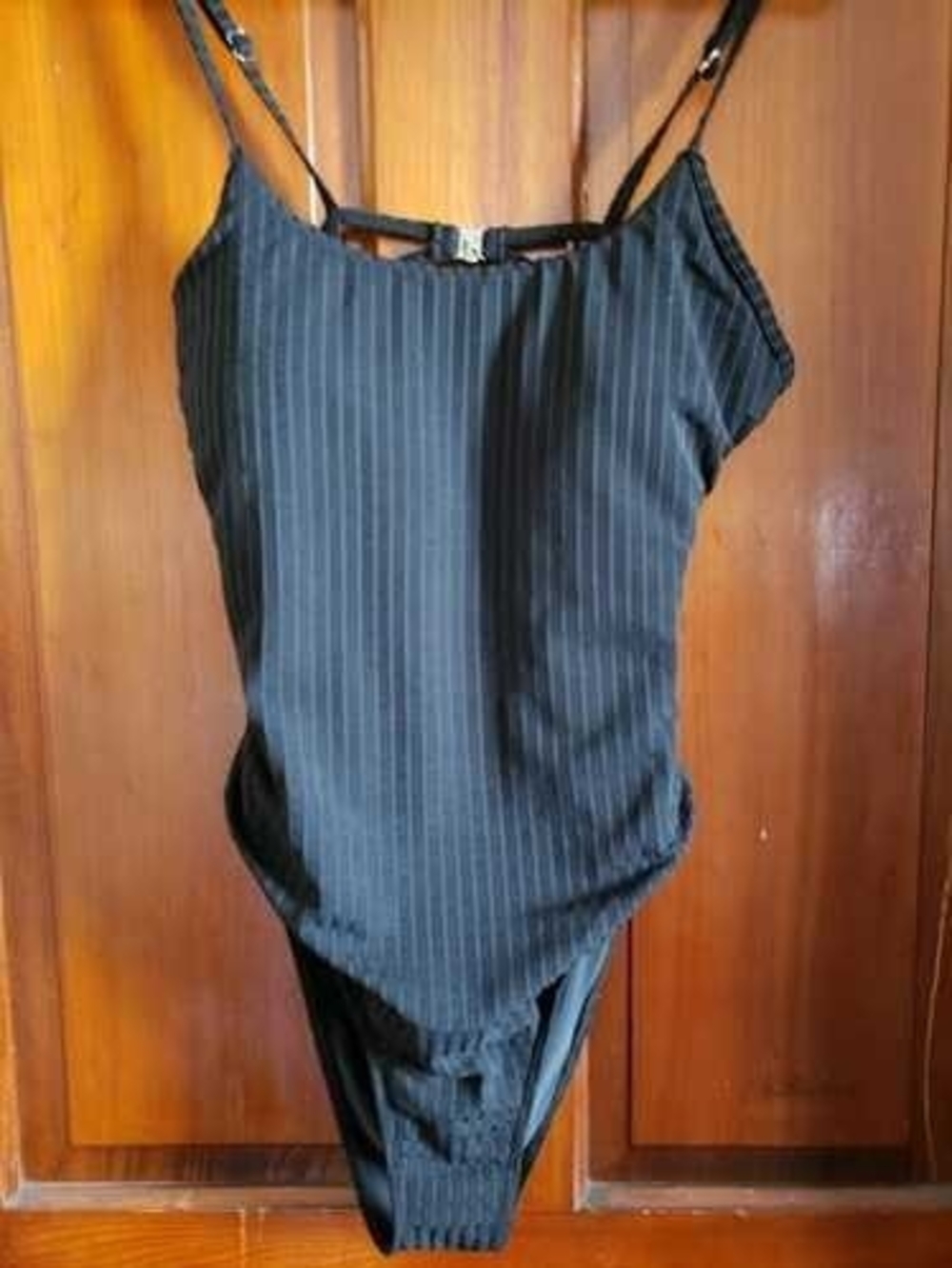 Zaful Black Pinstripe One-Piece Swimsuit